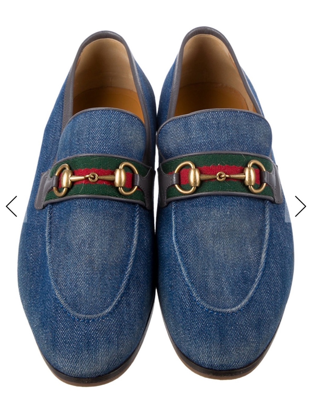Gucci Blue Denim Horsebit Loafers with Green-Red Web